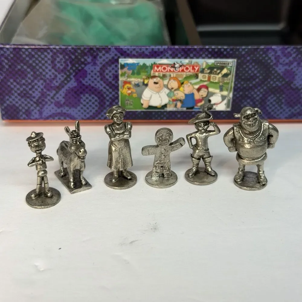 Shrek Monopoly Collector's Edition 2007 Complete 6 Pewter Tokens DreamWorks Game